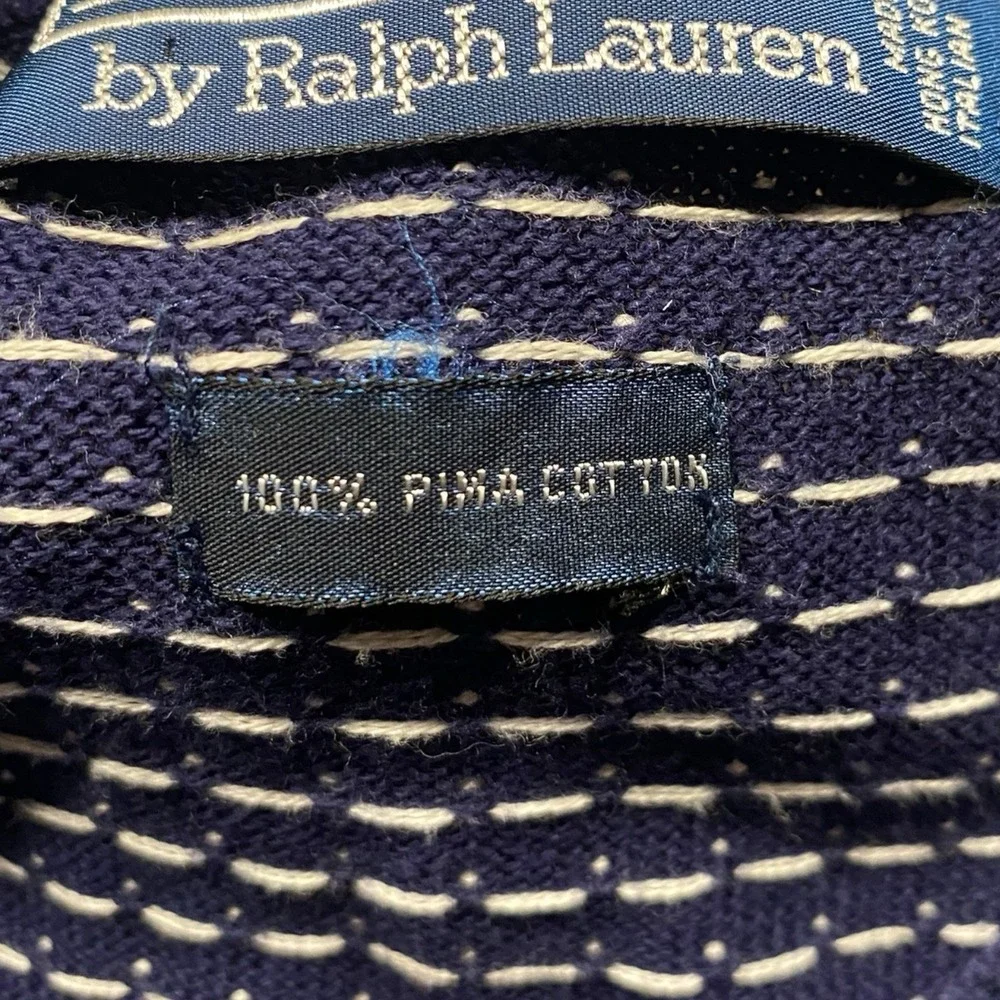 VTG 90's Polo Ralph Lauren Sweater XXL Blue White Dot Pattern V-Neck 100% Cotton